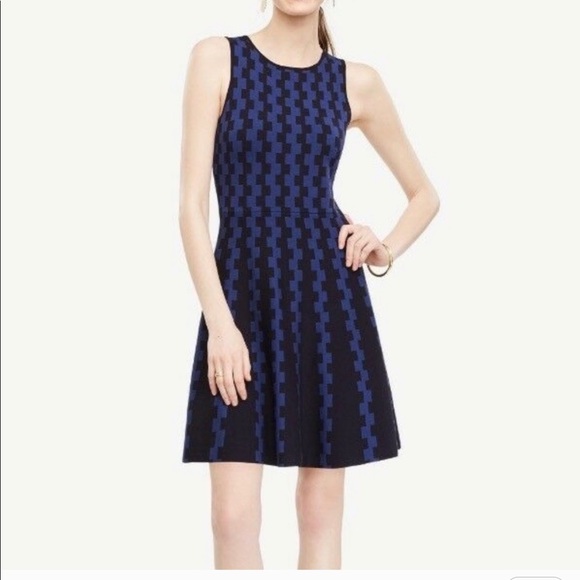 Ann Taylor geo jacquard fit and flare dress - Picture 1 of 7